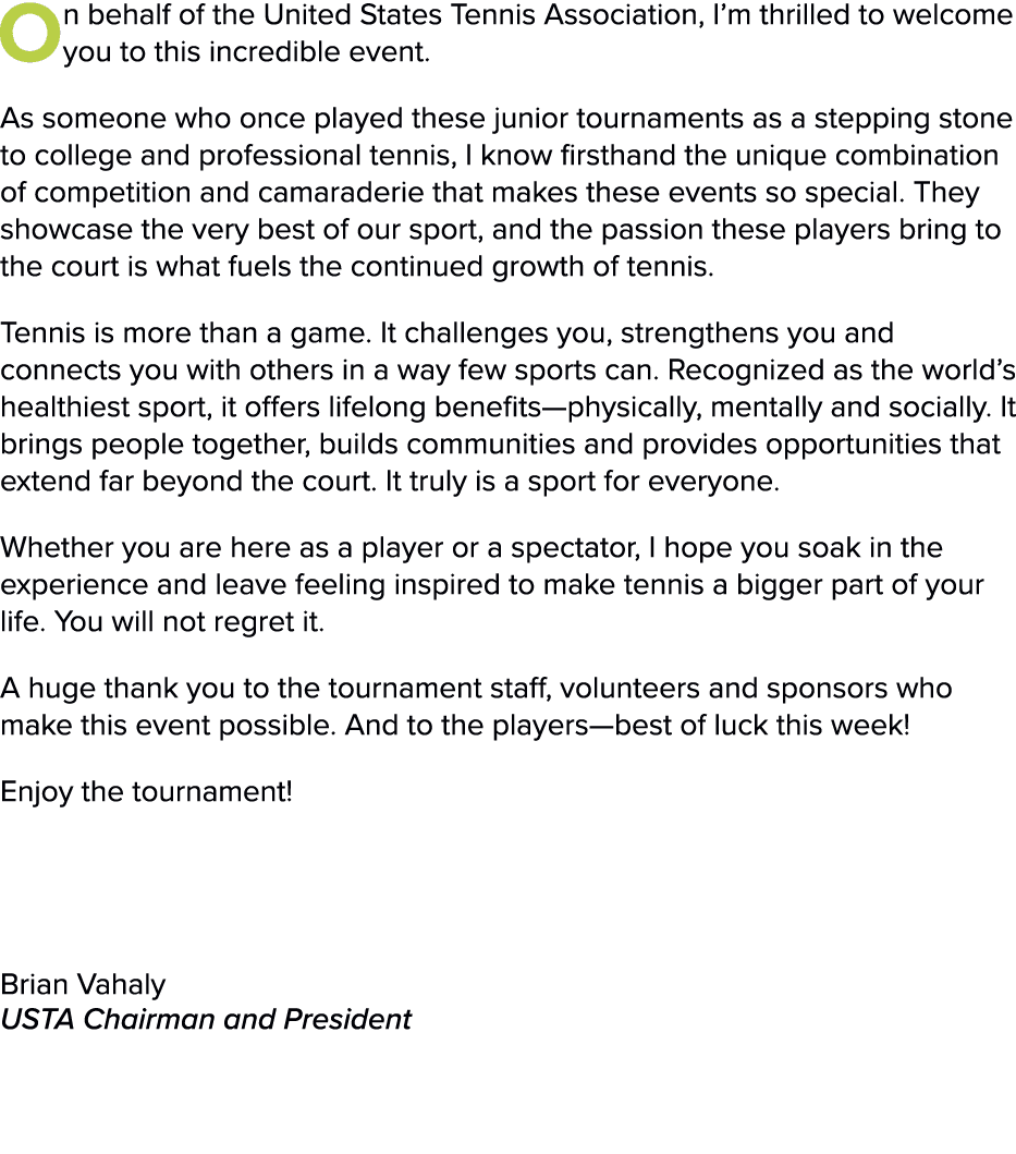 On behalf of the United States Tennis Association, I’m thrilled to welcome you to this incredible event. As someone w...