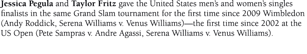 Jessica Pegula and Taylor Fritz gave the United States men’s and women’s singles finalists in the same Grand Slam tou...