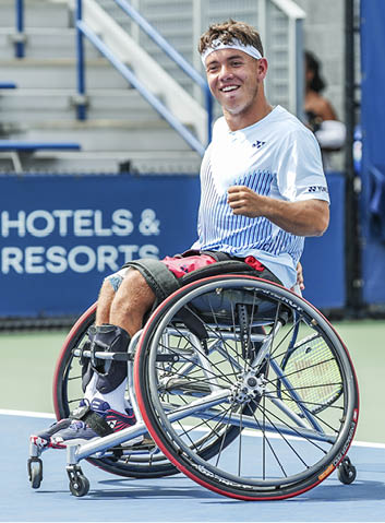 Charlie Cooper reacts following a junior wheelchair boys' singles championship match at the 2024 US Open on Friday, Sep. 6, 2024 in Flushing, NY. (Manuela Davies/USTA)