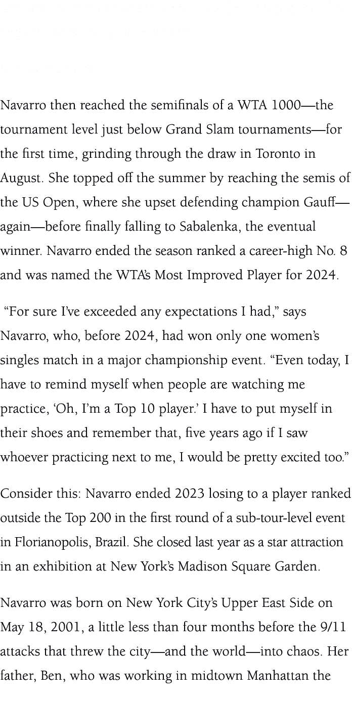 winners, Naomi Osaka and Coco Gauff, en route to her first major quarterfinal at Wimbledon. She wasn’t done. Navarro ...