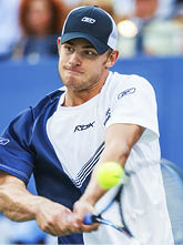 FLUSHING, NY - SEPTEMBER 7: Andy Roddick in action during the Men’s Singles final of the US Open on September 7, 2003 at the USTA National Tennis Center,  Flushing Meadows Corona Park, in Flushing, New York. (Photo by Alex Livesey/Getty Images)