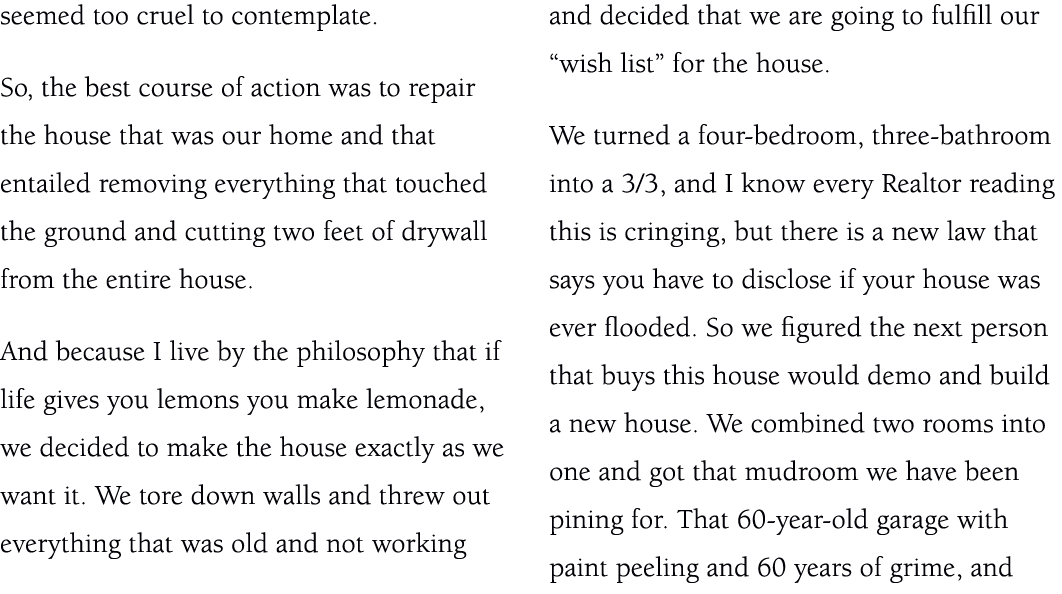 seemed too cruel to contemplate. So, the best course of action was to repair the house that was our home and that ent...