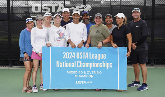 November 10, 2024 - (left to right front) Marla Gostisha, Julie Thu, Heidi Shelton, Puneet Mahajan, Anna Eberhardt, Viktoriya Paul, (left to right back) Karin Mahajan, Jeremiah McMillan, Subu Jayaram, Paul Gonzeles and Estevam Strecker of the Texas section came in first place in the Mixed 40 & Over 9.0 League National Championship at the USTA National Campus in Orlando, Florida.