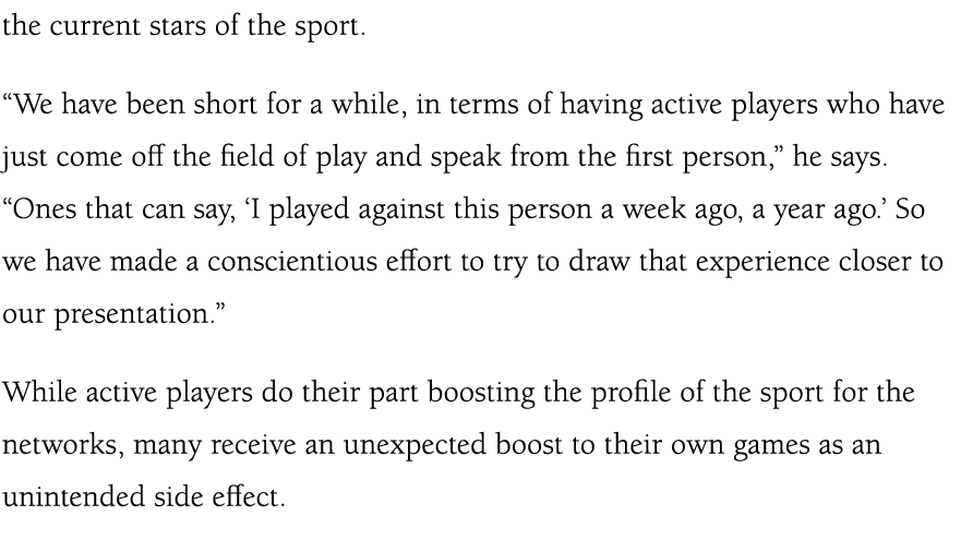 the current stars of the sport. “We have been short for a while, in terms of having active players who have just come...