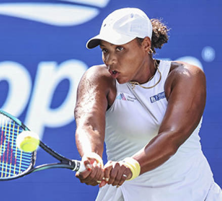 Taylor Townsend in action during a women's singles match at the 2024 US Open on Wednesday, Aug. 28, 2024 in Flushing, NY. (Dustin Satloff/USTA)