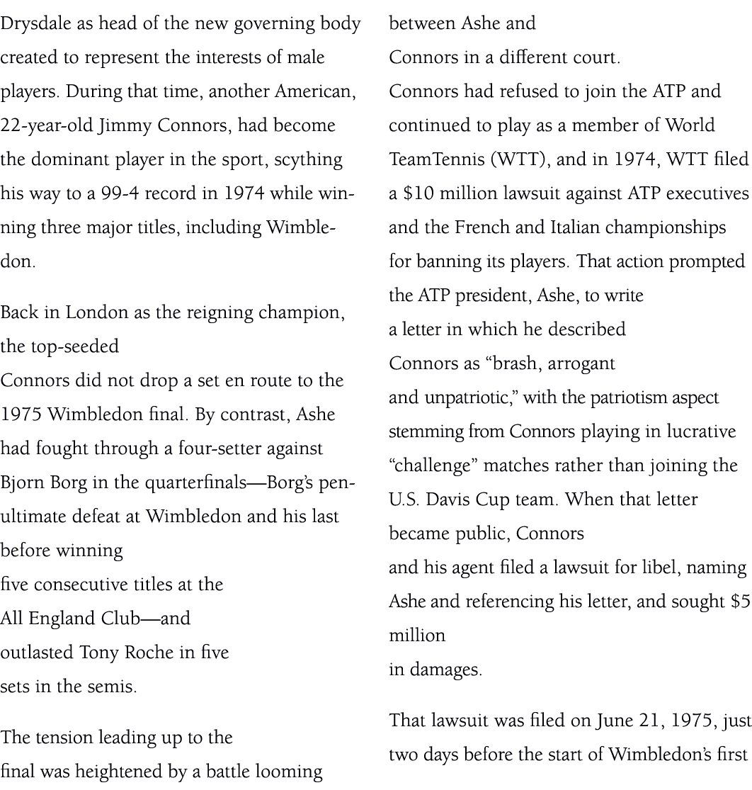 Drysdale as head of the new governing body created to represent the interests of male players. During that time, anot...