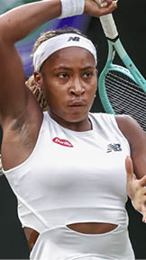 LONDON, ENGLAND - JULY 05: Coco Gauff of United States plays a forehand against Sonay Kartal of Great Britain in her Ladies' Singles third round match during day five of The Championships Wimbledon 2024 at All England Lawn Tennis and Croquet Club on July 05, 2024 in London, England. (Photo by Sean M. Haffey/Getty Images)