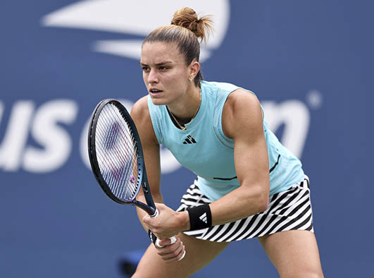 Maria Sakkari in action during a women's singles match at the 2023 US Open, Monday, Aug. 28, 2023 in Flushing, NY. (Dustin Satloff/USTA)