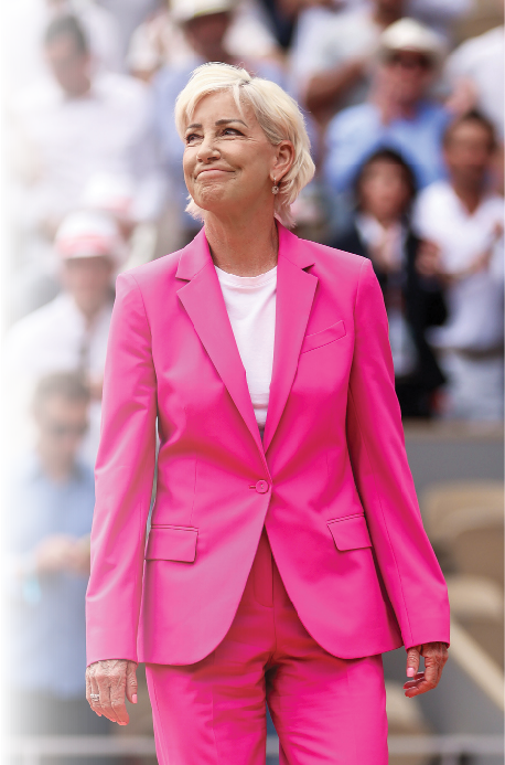 PARIS, FRANCE - JUNE 10: Former Tennis Player, Chris Evert looks on during the trophy ceremony for the Women's Singles Final match between Iga Swiatek of Poland and Karolina Muchova of Czech Republic on Day Fourteen of the 2023 French Open at Roland Garros on June 10, 2023 in Paris, France. (Photo by Clive Brunskill/Getty Images)