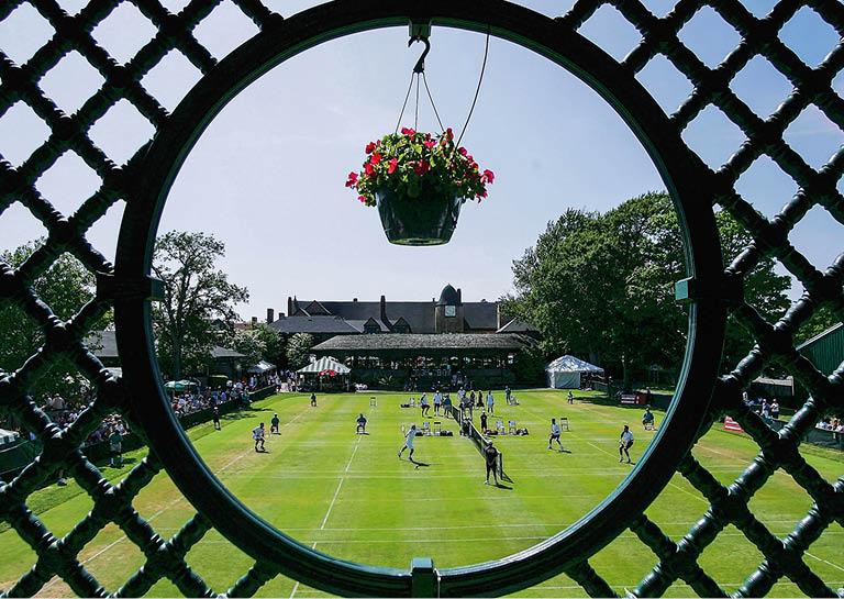 NEWPORT, RI - JULY 4: A general view of courts 1 and 2 at the Campbell's Hall of Fame Tennis Championships at the Tennis Hall of Fame on July 4, 2005 in Newport, Rhode Island.  (Photo by Ezra Shaw/Getty Images)