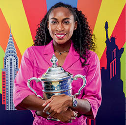 Coco Gauff poses for a photo after winning a women's singles championship match at the 2023 US Open, Saturday, Sep. 9, 2023 in Flushing, NY (Jennifer Pottheiser/USTA)