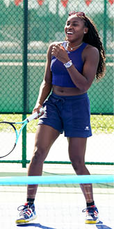 March 19, 2024 - Kids from the Delray Beach Youth Tennis Foundation take part in a clinic with Coco Gauff at refurbished courts as part of the US Open Legacy Initiative at Pompey Park in Delray Beach, Florida.