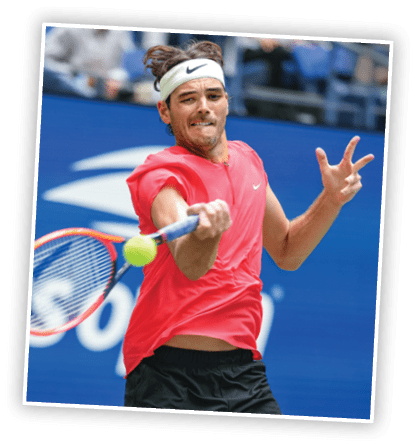 Taylor Fritz in action during a men's singles quarterfinal match at the 2023 US Open, Tuesday, Sep. 5, 2023 in Flushing, NY. (Darren Carroll/USTA)
