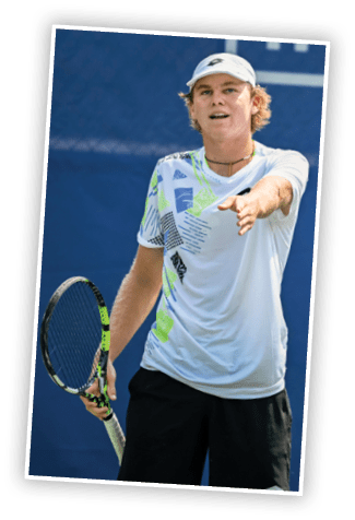 WINSTON SALEM, NORTH CAROLINA - AUGUST 22: Alex Michelsen of the United States reacts during his match against Sebastian Ofner of Austria in the second round of the Winston-Salem Open at Wake Forest Tennis Complex on August 22, 2023 in Winston Salem, North Carolina. (Photo by Grant Halverson/Getty Images)