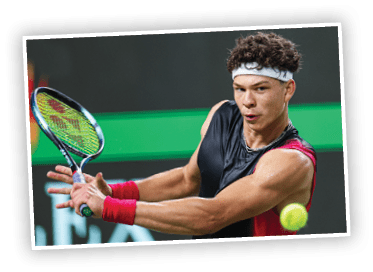 SHANGHAI, CHINA - OCTOBER 12: Ben Shelton of the United States in action during the men's singles quarterfinal match against Sebastian Korda of the United States on Day 11 of 2023 Shanghai Rolex Masters at Qi Zhong Tennis Centre on October 12, 2023 in Shanghai, China. (Photo by Lintao Zhang/Getty Images)