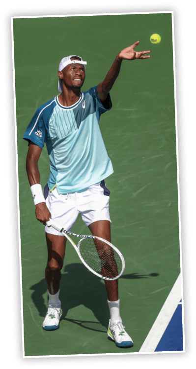 NEW YORK, NEW YORK - AUGUST 30: Christopher Eubanks of the United States serves against Benjamin Bonzi of France during their Men's Singles Second Round match on Day Three of the 2023 US Open at the USTA Billie Jean King National Tennis Center on August 30, 2023 in the Flushing neighborhood of the Queens borough of New York City. (Photo by Matthew Stockman/Getty Images)