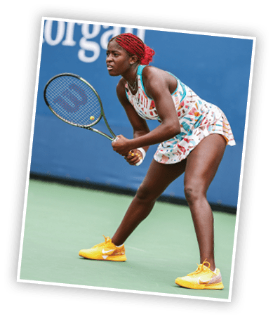 Clervie Ngounoue in action during a women's singles match at the 2023 US Open, Monday, Aug. 28, 2023 in Flushing, NY. (Dustin Satloff/USTA)